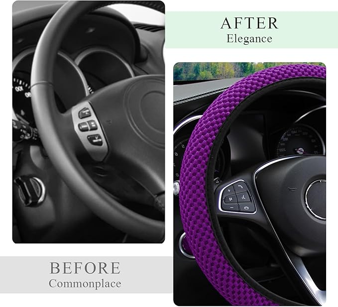 Elastic Steering Wheel Cover, 15"×15" Comfy Breathable Stretch Steering Wheel Protector, Ice-Silk Cloth Polyester Steering Wheel Cover for Men Women, Car Accessories (Dark Purple)
