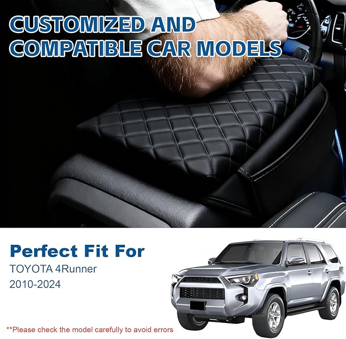 Thickened Armrest Cover Fit for 2010-2022 2023 2024 Toyota 4Runner Center Console Cover Accessories, PU Leather Arm Rest Covers Lid Protector Seat Box Cushion Pad with Pockets Storage Bag