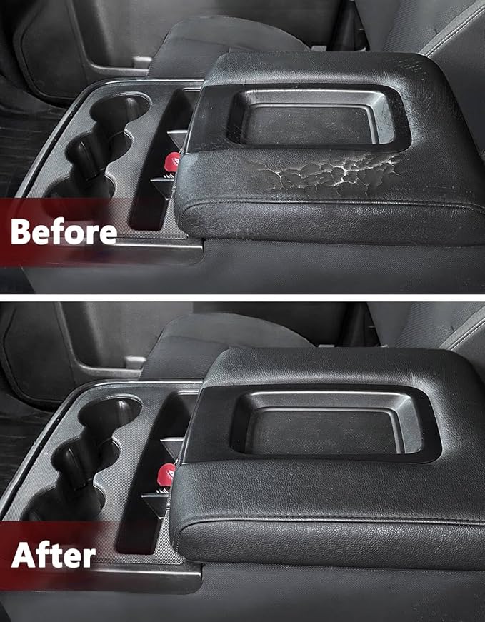 KBH Auto Center Console Armrest Cover Replacement for Chevy Chevrolet Silverado & GMC Sierra 1500 2500 3500 2014-2018, Vinyl Leather Arm Rest Upholstery, Anti-Scratch, Split Bench Jump Seat (Black)