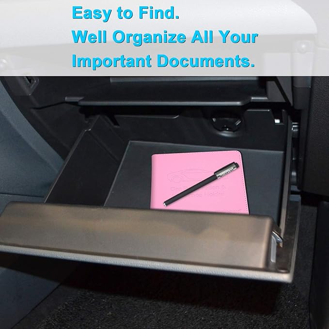 Wisdompro Car Registration and Insurance Holder 2 Pack PU Leather Vehicle Glove Box Documents Organizer Auto Accessories Wallet Paperwork Case for Women ID Card, Driver's License - Pink and Black