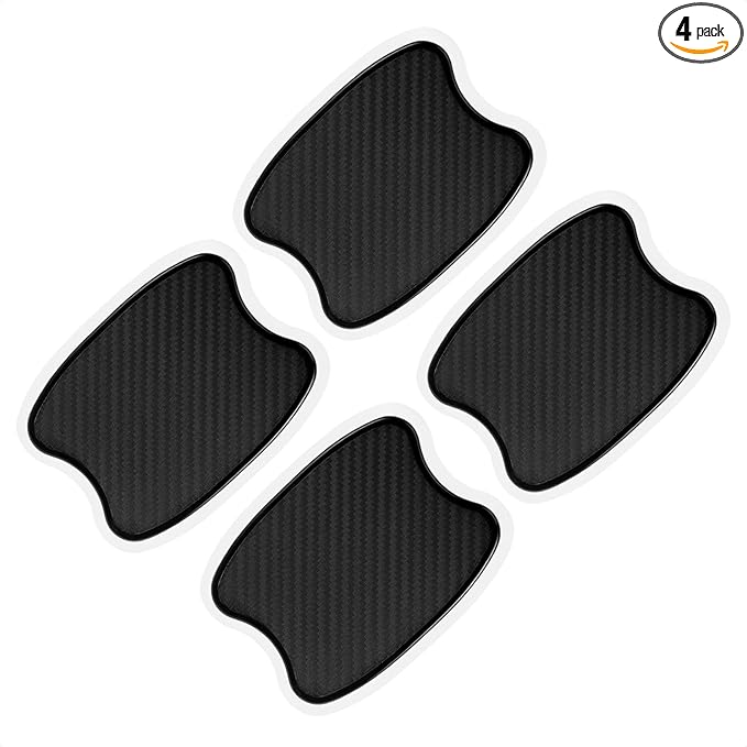 TANGSEN 4Pcs Universal 3D Carbon Fiber Texture Automotive Door Cup Handle Recess Paint Protector Cover Scratch Non-Marking Silicone Personalize Pad Sticker (Black, S)
