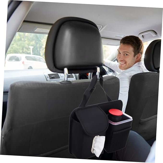 Mikinona Vehicle Backseat Organizer Tissue Box Holder and Cup Holders Multifunctional Car Storage Bag for Back Seat Space-saving Design Construction