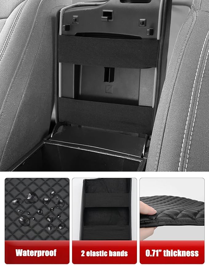 Center Console Armrest Cover for Ford Ranger 2019 2020 2021 2022 2023, Middle Console Arm Rest Lid Protector Pad, Customized Accessories, Vinyl Leather, Anti-scratch, Black