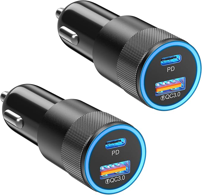38W USB C Car Charger Fast Charging, 2Pack Cigarette Lighter Adapter, Dual USBC & USB-A Car Phone Chargers, Boxeroo Multi Port QC 3.0 Cargador para Carro, 12v USB Outlet for iPhone 16e/16/15/14 Pro