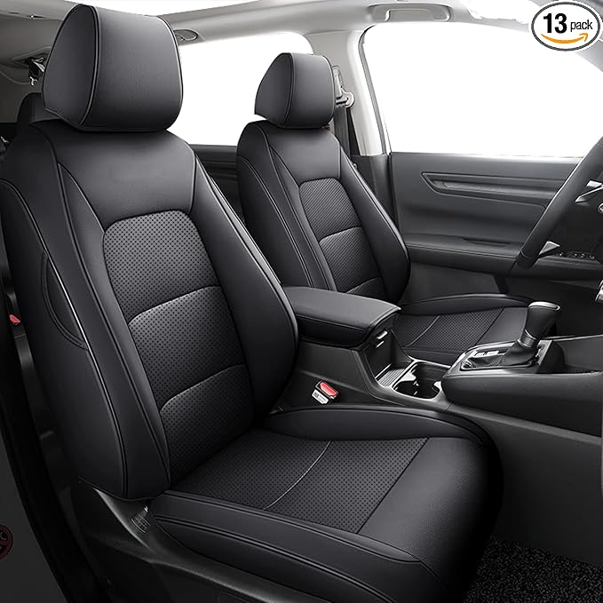 HKZ Fit CRV Car Seat Covers Full Set for Honda CR-V 2015 2016 CRV Sport;EX;EX-L;LX;Touring;Special Edition AWD/2WD - Leather (Black)