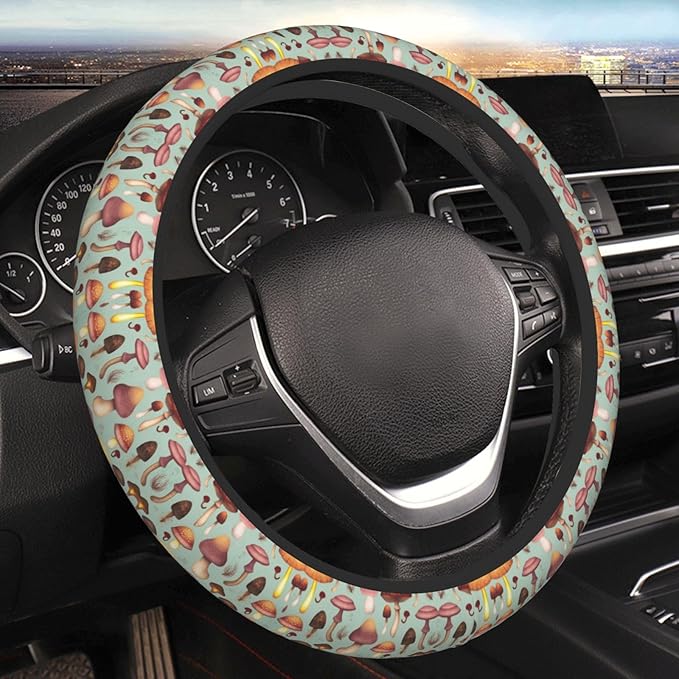 Neoprene Steering Wheel Cover Deer and Mushroom Car Steering Wheel Cover Universal Fit for Most Cars