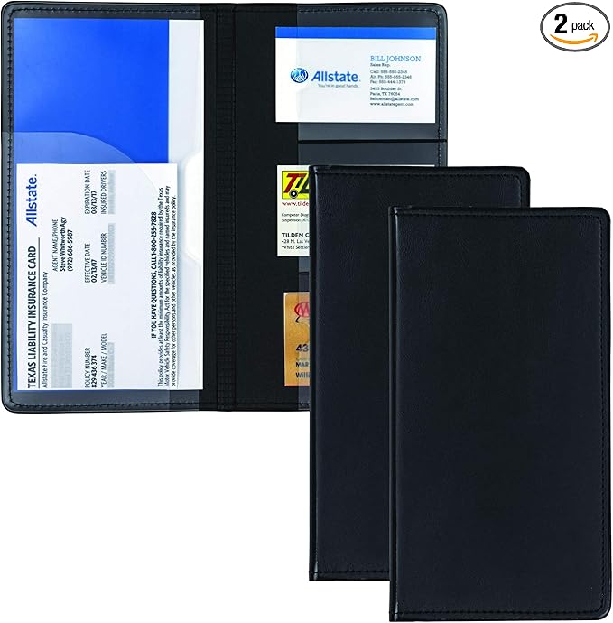Samsill 2 Pack Car Registration and Insurance Holder, Essential Vehicle Glove Box Organizer, Vehicle Document Holder, Faux Leather, Sleek Black Design, Lottery Ticket Holders