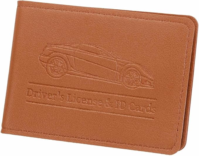 HARFINGTON Car Registration and Insurance Holder PU Leather Vehicle Glove Box Organizer Storage Accessories Car ID Holder with 2 Pockets for License ID Card Bank Card Documents, Brown