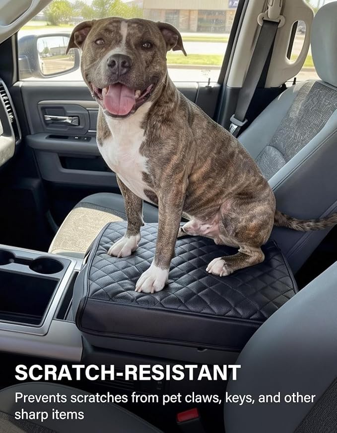 Center Console Armrest Cover for 2009-2018 Dodge Ram 1500 2500 3500 Accessories, Vinyl Leather Middle Console Cover, Anti-Scratch, Black (Fits Bucket Seat Console Only)