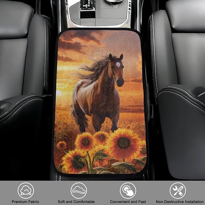 Bulopur Horse Print Car Console Covers Armrest Console Cover Flannel Thickened Cover Protec Car Center Console Cover Accessories Universal Car Interior Accessories Car Arm Rest Cover