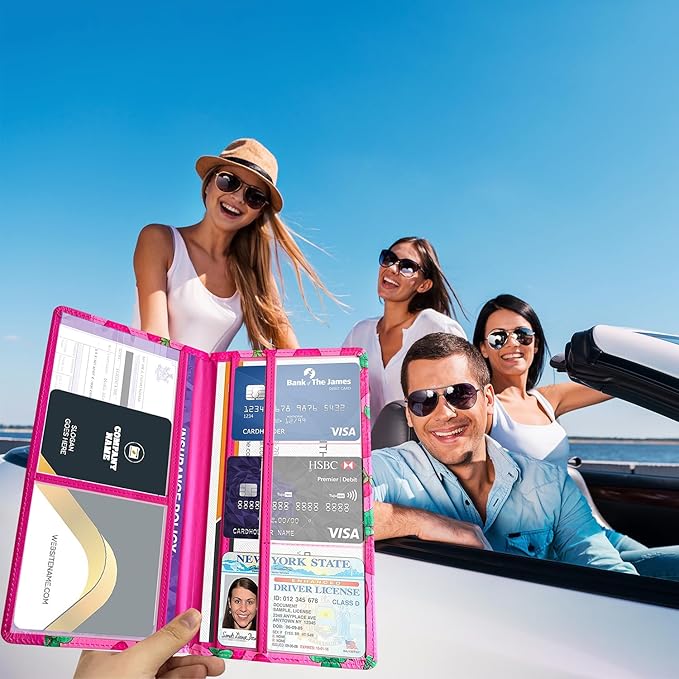 FinestHouse Car Registration and Insurance Holder with Magnetic Closure, Universal Document Organizer for License, Insurance Cards & Glove Box Storage (Strawberry-Hot Pink)