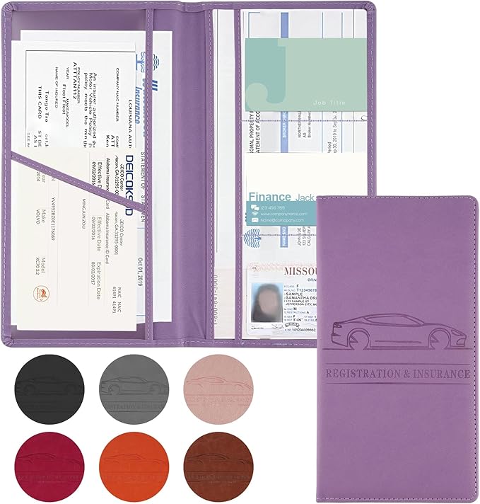 JUSTTOP 1Pack Car Registration and Insurance Holder,Car Document Holder for Cards License with Magnetic Shut,Vehicle Glove Box Car Organizer for Documents, Cards, License(Purple)