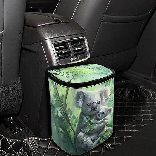 Cute Koala-Shaped Car Trash Bin, Zippered Hanging Design, Keeps Your Vehicle Organized and Tidy