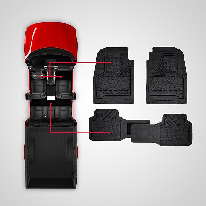 Dickies 3-Piece Black Adjustable-Runner Truck Floor Mats, Heavy-Duty Mats for Trucks — Black