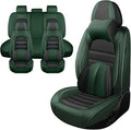 Iceleather Luxury Car Seat Covers for Ford Edge 2007-2025,Waterproof Soft Breathable PU Leather Seat Cover with Storage Pockets(Black&Green,Full Set with Pillow)