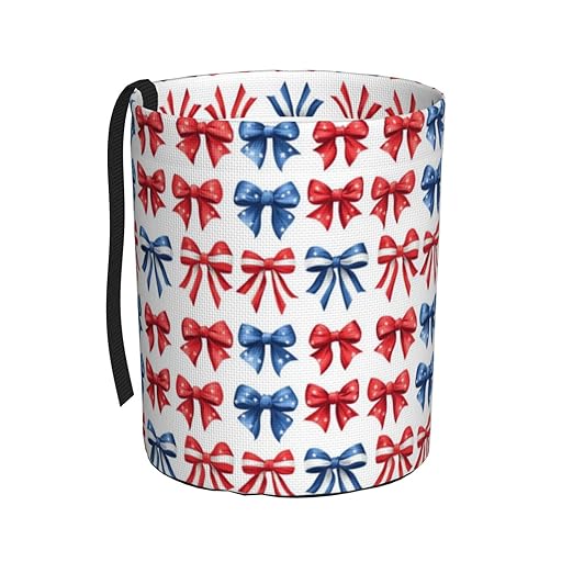 Red Blue Bow Car Trash Can Leak-Proof Waterproof Hanging Trash Bin Collapsible Garbage Can for Car Accessories Travelling Camping