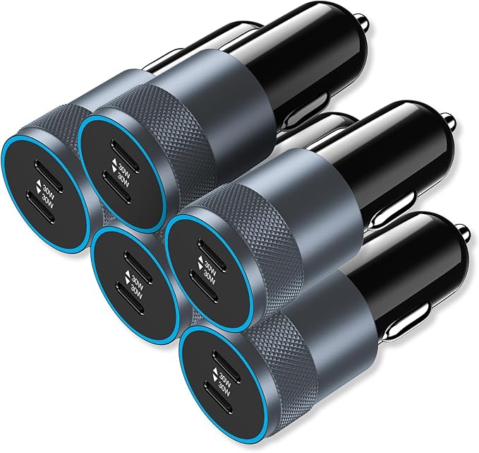 5 Pack USB C Car Charger Adapter, Aymla 60W Dual PD 3.0 Auto Cigarette Lighter Car Plug 2 Ports Type-C Fast Charging for iPhone 16 Pro Max/15 Plus, Samsung Galaxy S25 Ultra, Google Pixel 9, iPad