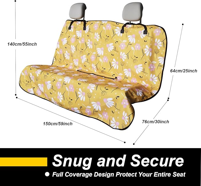LoyaGour Back Seat Cover for Car Trucks Van SUV,Waterproof Rear Bench Towel Seat Covers for Dogs and Kids,Automotive Backseat Protector (Chamomile and Yellow)