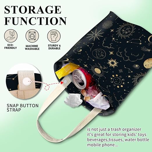 Car Trash Can, Cute Car Trash Bag, Hanging Car Organizer and Storage Bag, Trash Bin for Car Accessories, Vehicle, Travelling, Camping Luxury Gloden Universe