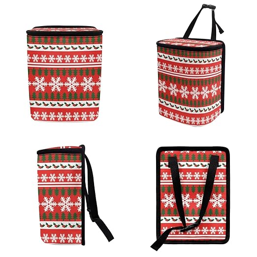 1.2 Gallons Hanging Trash Can, Traditional Christmas Garbage Bags for Cars, Adjustable Hanging for Tail of Console/Back of Seats, Odor-Free with Zipper Leak-Proof Lid Design