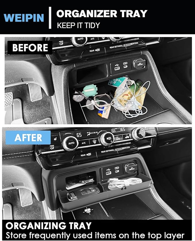 WEIPIN for 2023-2026 Honda Pilot/2026 Honda Passport Center Console Organizer Tray TPE Materials - Increase Storage Space & High Side Blocking OEM Design