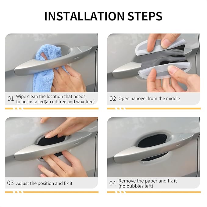 DriveAlly 4Pcs Silicone 3D Carbon Fiber Texture Car Door Handle Cup Protectors Paint Scratch Protector Sticker Vehicle Exterior Accessories 1.5mm Thick Scratch Guard Sticker (Semi-Transparent, Small)