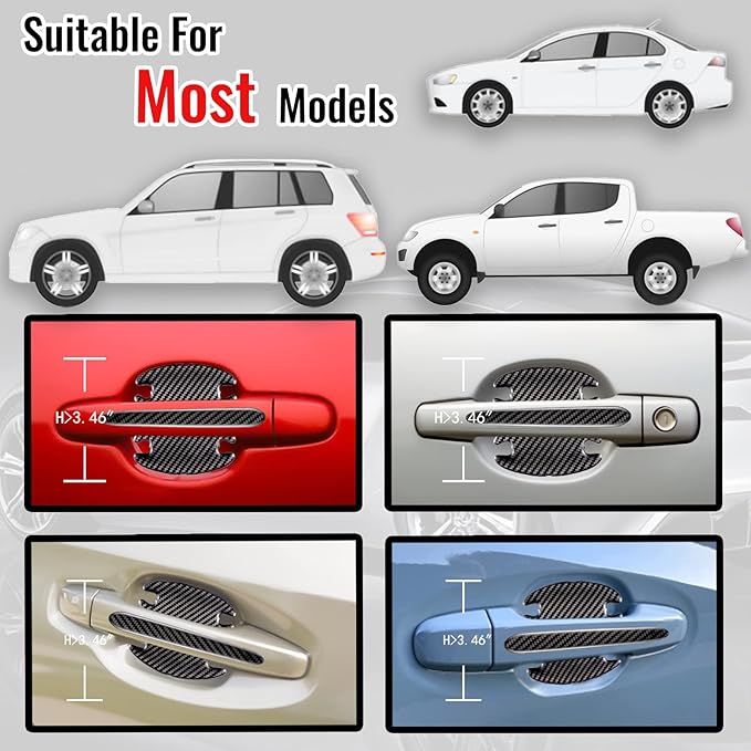 WORCAS TPU Carbon Fiber Like Car Door Handle Cup Protective Sticker Auto Door Paint Guard Car Door Cup Scratch Protection Films Universal Door Handle Cups Protective Pad (m+h)/8pcs