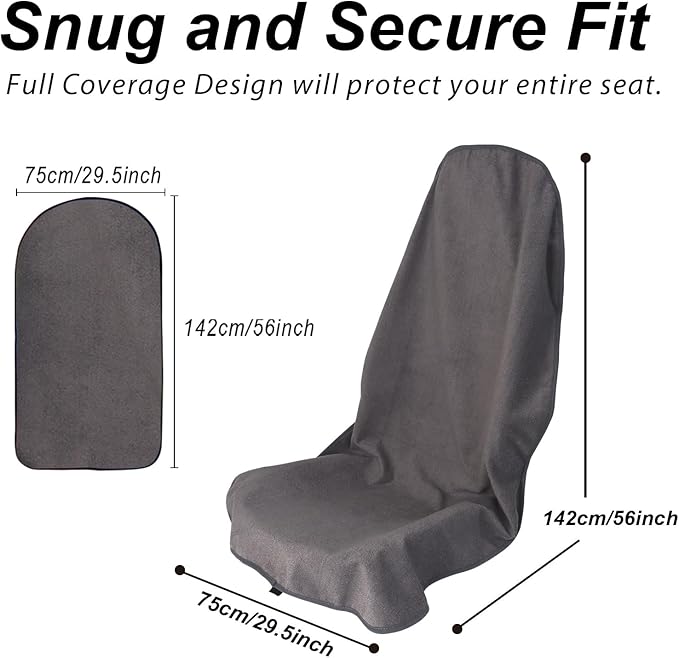 nbnhxnff Sweat Towel Car Seat Cover Protector Front Seats for Gym Workout, Running, Swimming, Beach and Hiking, Waterproof Universal Seat Cover for Car, Trucks, Van & SUV (Grey, 2pcs Front Seat)