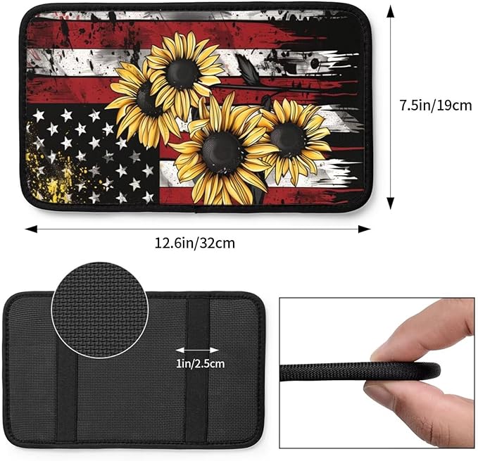 American Flag Car Center Console Cover Protector Vintage Sunflower Comfortable Armrest Covers Cushion Pads Patriot Star Stripe Cars Accessories