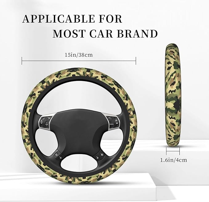 Camouflage Car Steering Wheel Cover, 15 Inch Steering Wheel Cover Stylish Decor for Most Cars