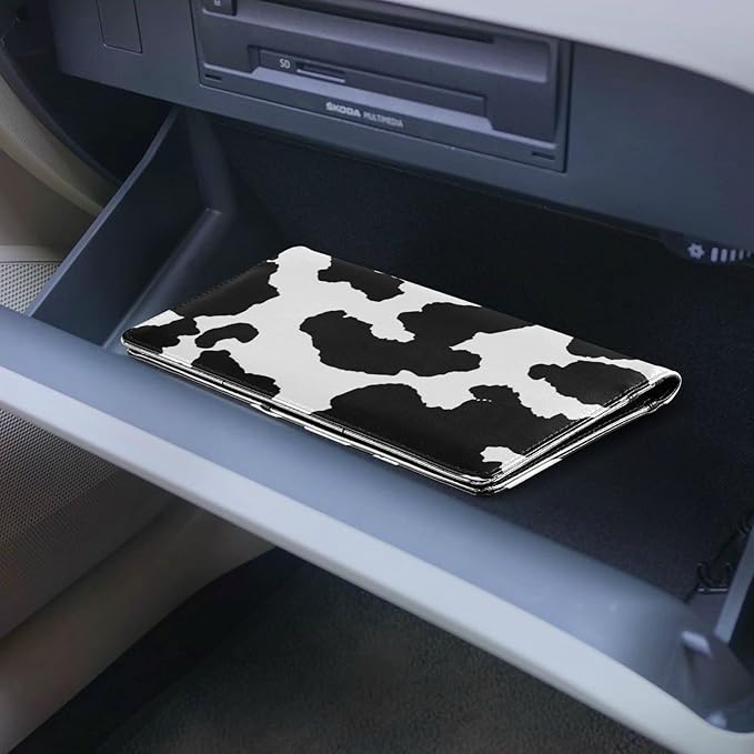 xigua Cow Print Car Registration and Insurance Holder,Leather Registration and Insurance Card Holder Vehicle Glove Box Organizer for Documents, Driver License and Cards 1