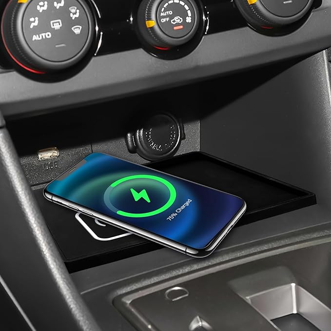 KUNGKIC for Subaru Impreza XV Crosstrek GK GT 2016 2017 2018 2019 2020 2021 2022 Car Wireless Charging Pad Dual Charging Car Phone Charger USB 3.0 Type C Silicone Material Interior Accessories Black