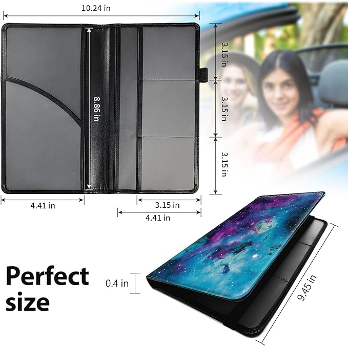 Mxfdegf Car Registration and Insurance Holder, Leather Car Glove Box Organizer, Cool Car Accessories for ID, Driver's License Cards & Essential Document, business cards, Men&Women,Shining Starry Sky