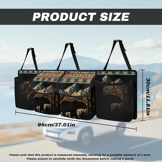 CLOHOMIN Southwest Aztec Bear Car Truck Organizer Cargo Storage Bag with 4 Pockets Backseat Hanging Organizer Car Accessories