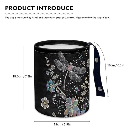 Dragonfly Trash Can for Car Car Garbage Can for Back Seat Leak Proof with Adjustable Buttons Car Accessories for Women Interior