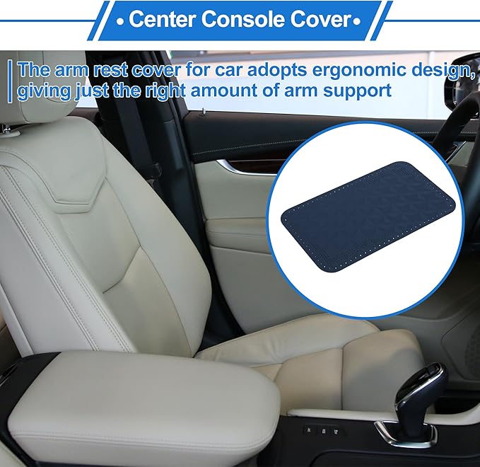 Car Center Console Cushion Pad 12.59"X7.67" Center Console Cover Armrest Seat Box Cover Faux Leather Blue