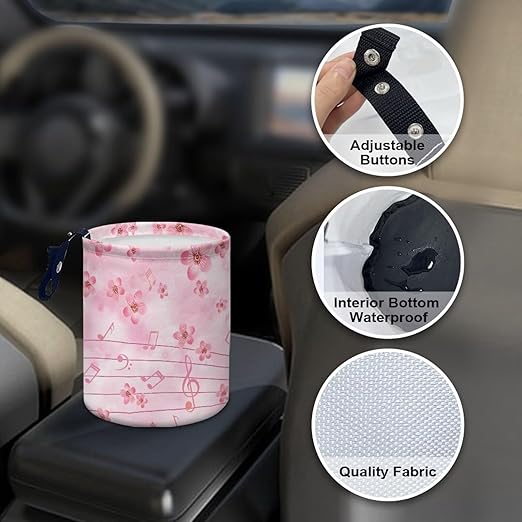 Music Cherry Blossom Car Garbage Can Mini Car Trash Bin Truck Organizer Auto Storage Bag Waterproof Portable Accessories Road Trip for Kids