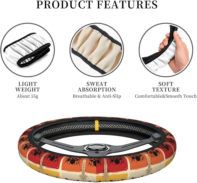 Retro Vintage Drum Kits Car Steering Wheel Cover, 15 Inch Steering Wheel Cover Stylish Decor for Most Cars