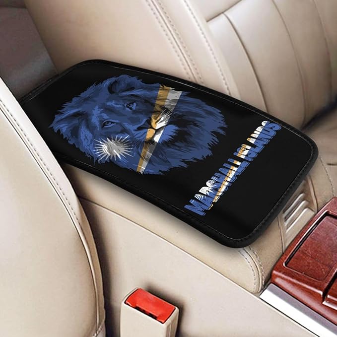 Vintage Marshall Islands Flag Lion Head Auto Center Console Armrest Cover Car Handrail Box Cushion Pad Mat Universal Fit Most Vehicle Sedan Truck SUV Soft Comfort Decor Accessories