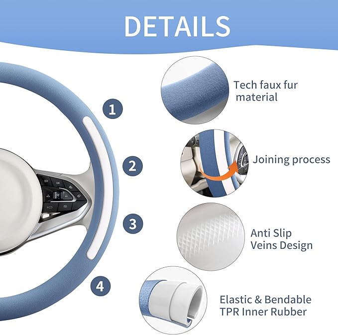 Steering Wheel Cover, Universal 15 inch, Faux Leather Steering Wheel Protector, Anti-Slip, Breathable & Heating-Compatible for Cars Trucks SUVs Vans