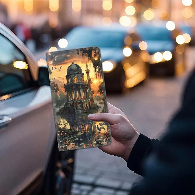 Car Registration and Insurance Card Holder for Women Men, Waterproof PU Leather Glove Box Car Organizer with Magnetic Shut, Vehicle Document Holder for Driver License,Cards, Old Castle Pattern