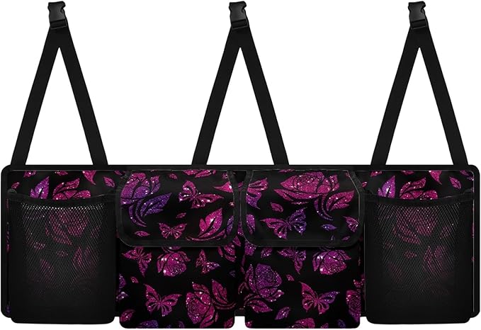 CLOHOMIN Butterfly Car Trunk Organizers for Women Rose Car Storage Organizer for SUV Truck Sedan Novelty Car Trunk Tool Organizer with 4 Pockets Auto Storage Accessories