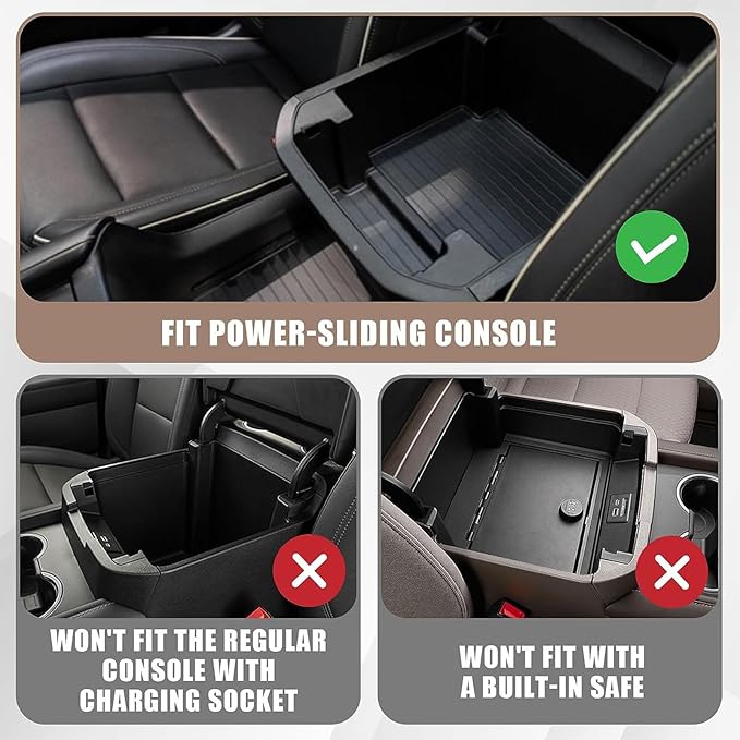 Muslogy for 2021-2024 Yukon Tahoe Suburban Sliding Center Console Armrest Organizer & Dash Storage Tray 2PCS Compatible with GMC Yukon Tahoe Suburban 2021 2022 2023 2024 Not for Denali (Console+Dash)