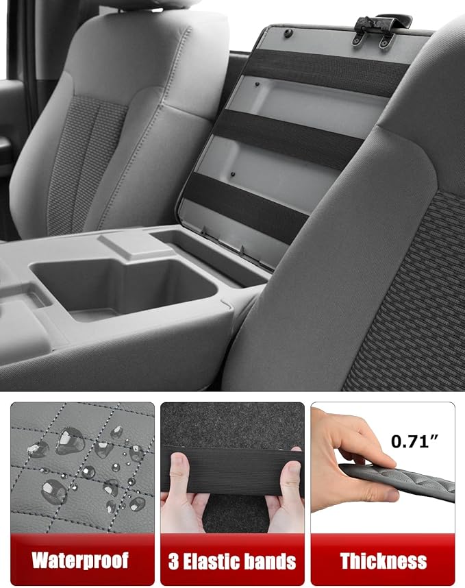 Center Console Armrest Cover for Ford F250 F350 2011 2012 2013 2014 2015 2016, Super Duty Accessories, Middle Console Protector, Arm Rest Box Pad, Vinyl Leather, Gray (Fits Jump Seat Console Only)