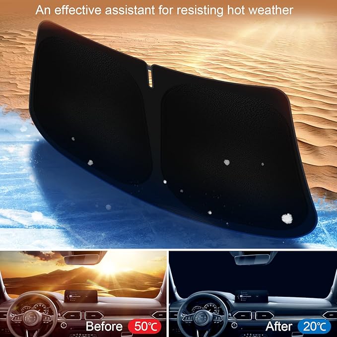 SHINEHOME Car Windshield Sun Shade Compatible with 2017-2023 2024 2025 Mazda CX-5 CX5 Accessories Sport, Touring, Grand Touring, 4 Door Crossover Foldable Sunshade Custom Windshield Sun Visor