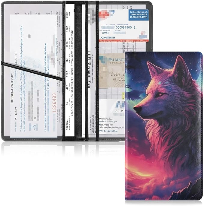 Red Wolf Galaxy Car Registration and Insurance Holder Vehicle Glove Box Organizer Car Accessories Wallet Case for Women Men 202a0014