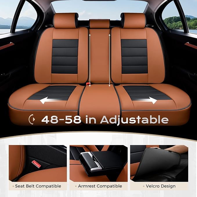 Coverado Car Seat Covers Full Set, Seat Covers for Cars, Front Seat Covers and Back Seat Cover Waterproof Leather Automotive Seat Cover, Universal Car Interior Protectors Cushion for Most Cars