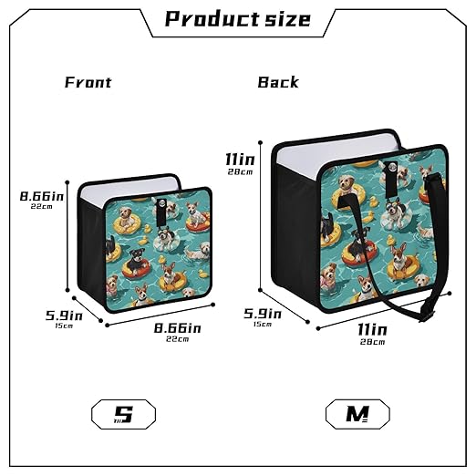 Car Trash Can Organizer Bin with Adjustable Strap for Back Front Seat Console Waterproof Leakproof Collapsible Portable 11 Inch Teal Swimming Pool Dogs and Ducks
