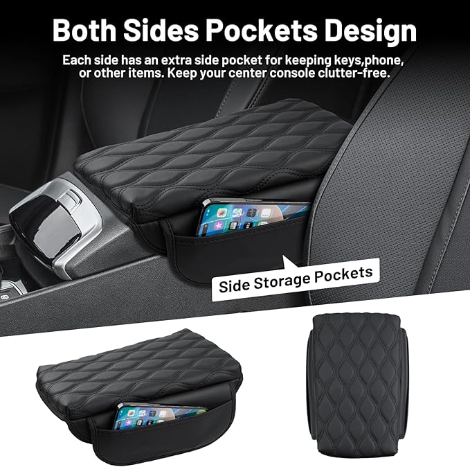 Autorder Center Console Cover for 2022-2025 2026 Hyundai Santa Cruz Accessories Armrest Cushion Cover Nappa Leather Middle Console Covers Anti-scratch Cushion Pad with Pockets Storage Bag