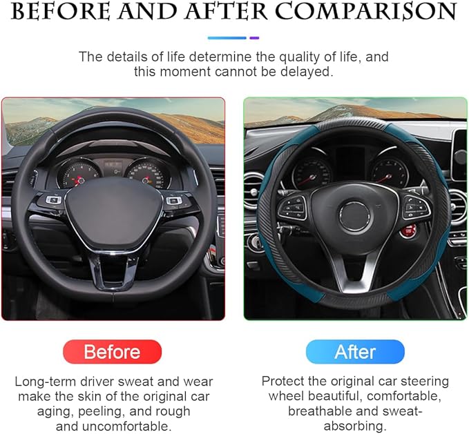 Fekey&JF Car Steering Wheel Cover, Universal Microfiber PU Leather Elastic 15 inch Stitching Color Anti-Slip Steering Wheel Protector, Auto Interior Protection Accessories for Men Women (Dark Green)